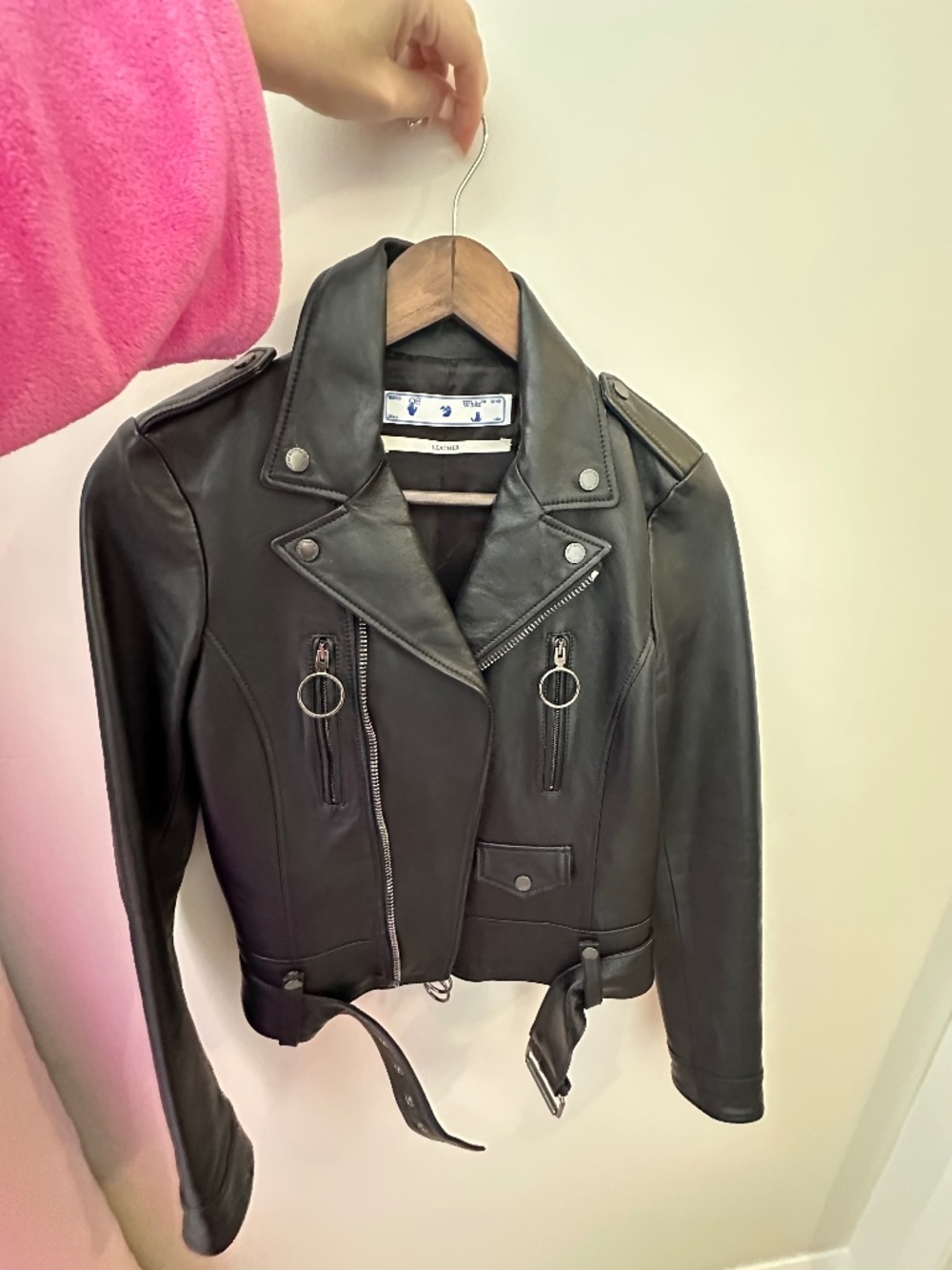 Off White Leather Biker Jacket